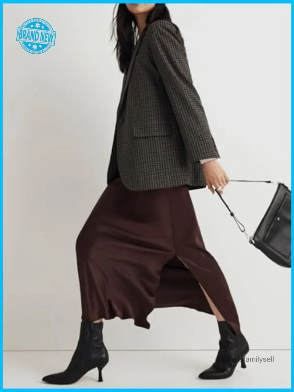 Satin Maxi Slit Skirt Elastic Waistband Flowy A-Line Solid Slip Skirt
